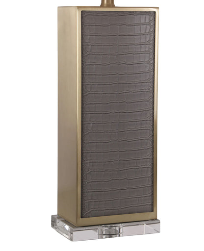 Gator Luxe PU Alligator Leather, Crystal & Metal Table Lamp (Set of 2) - Gray Gator Pu / Soft Gold