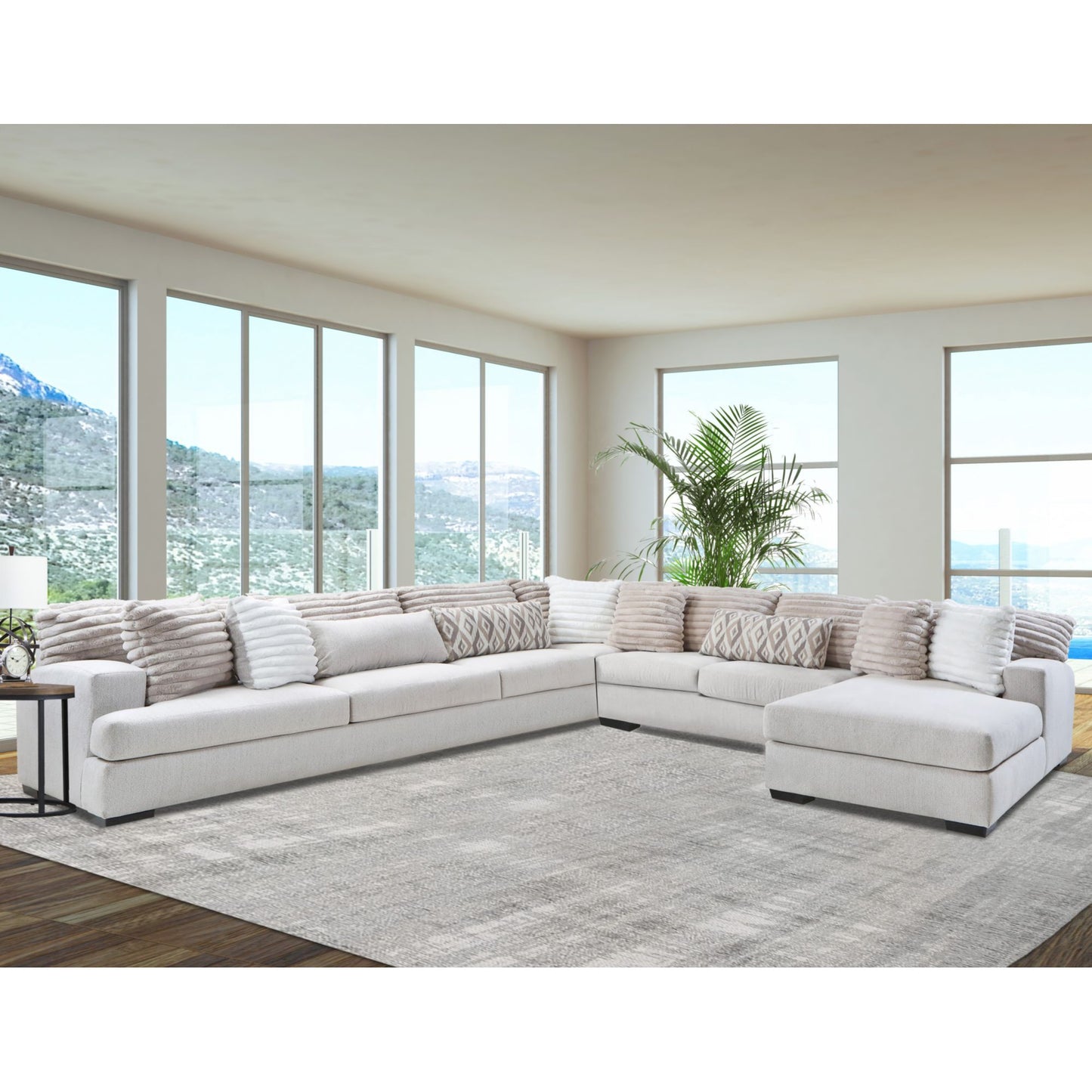 Mondo - RHF Armless Return Sofa With 4 Pillows - Hush Parchment