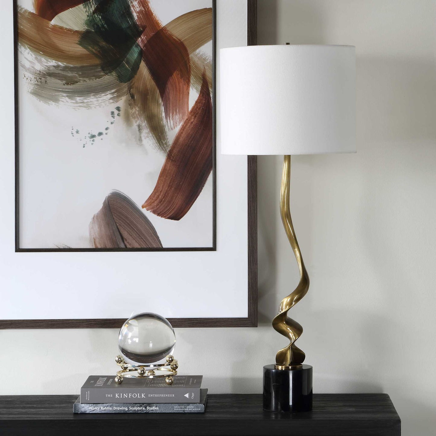 Spiraling - Cordless Brass Buffet Lamp - Black / Gold
