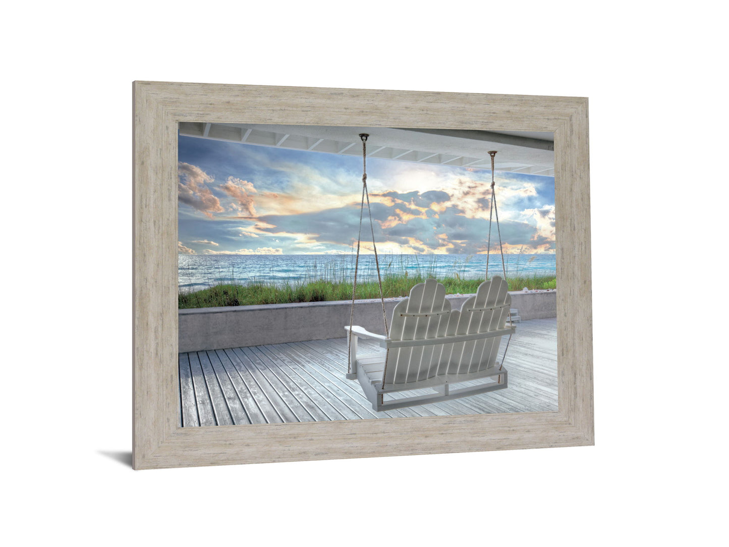 Seaside Swing Serenity - 28" x 34" Framed Wall Art - Light Blue