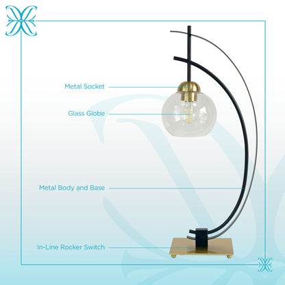 "Eclipse Aura" Metal Table Lamp With Glass Globe (Set of 2) - Matte Black / Gold / Clear Glass