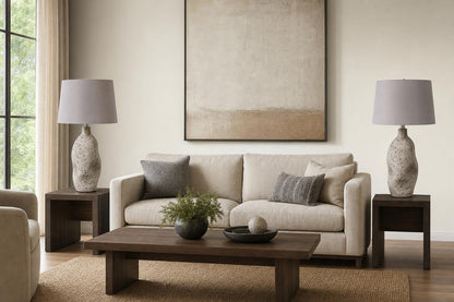 "Stonehaven Elegance" Ceramic Table Lamp (Set of 2) - Natural Stone