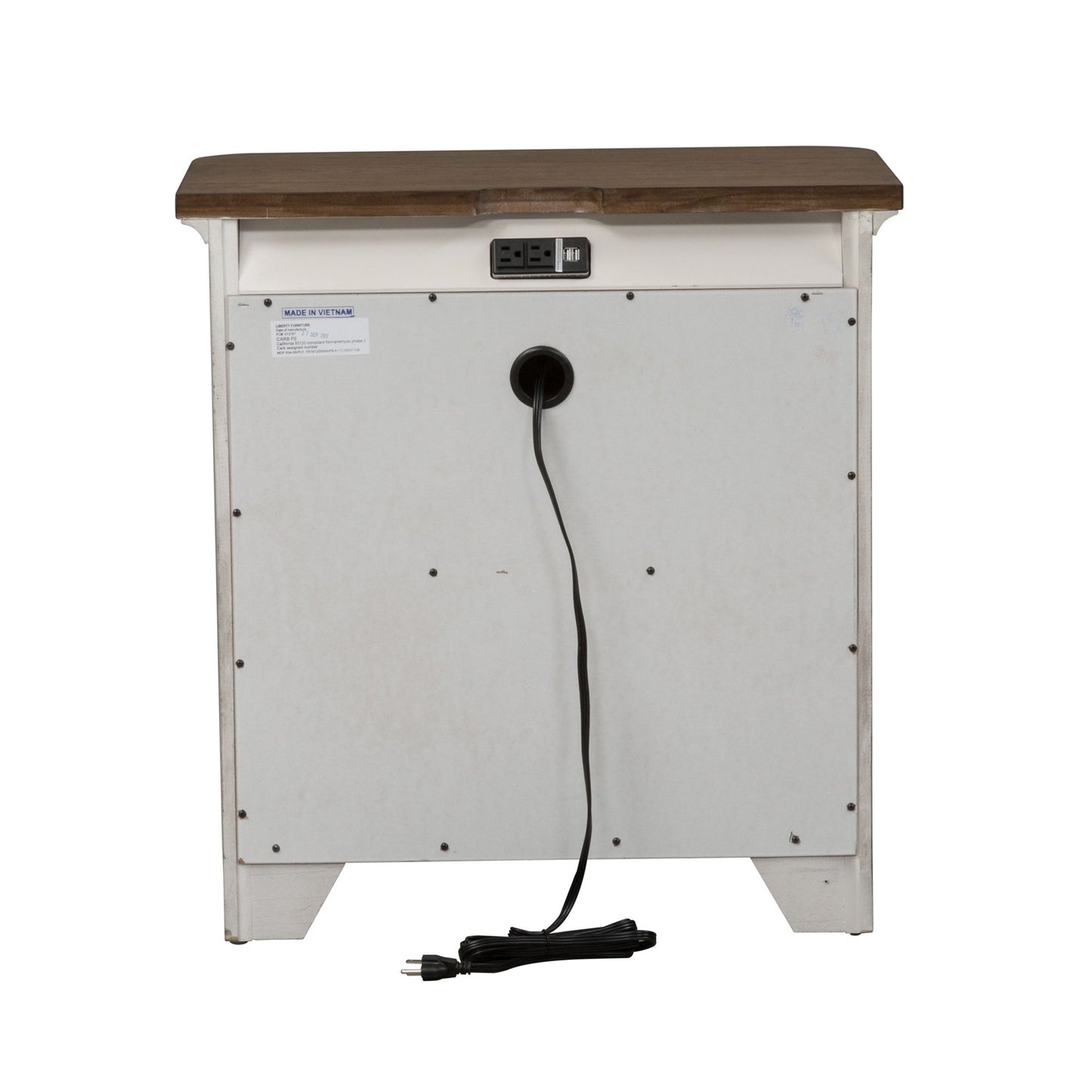Farmhouse Reimagined - 3 Drawer Nightstand With Charging Station - Antique White / Chestnut Tops