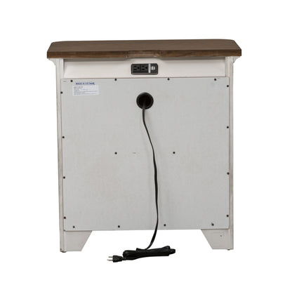 Farmhouse Reimagined - 3 Drawer Nightstand With Charging Station - Antique White / Chestnut Tops
