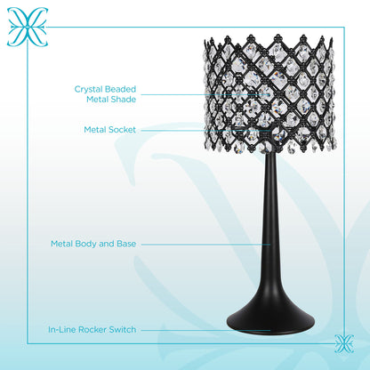 "Crystal Lattice Radiance" Metal And Crystal Table Lamp (Set of 2) - Matt Black / Clear Crystal