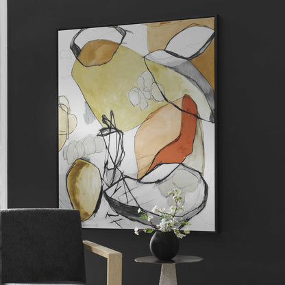 Charcoal Improvision - Framed Abstract Art - White