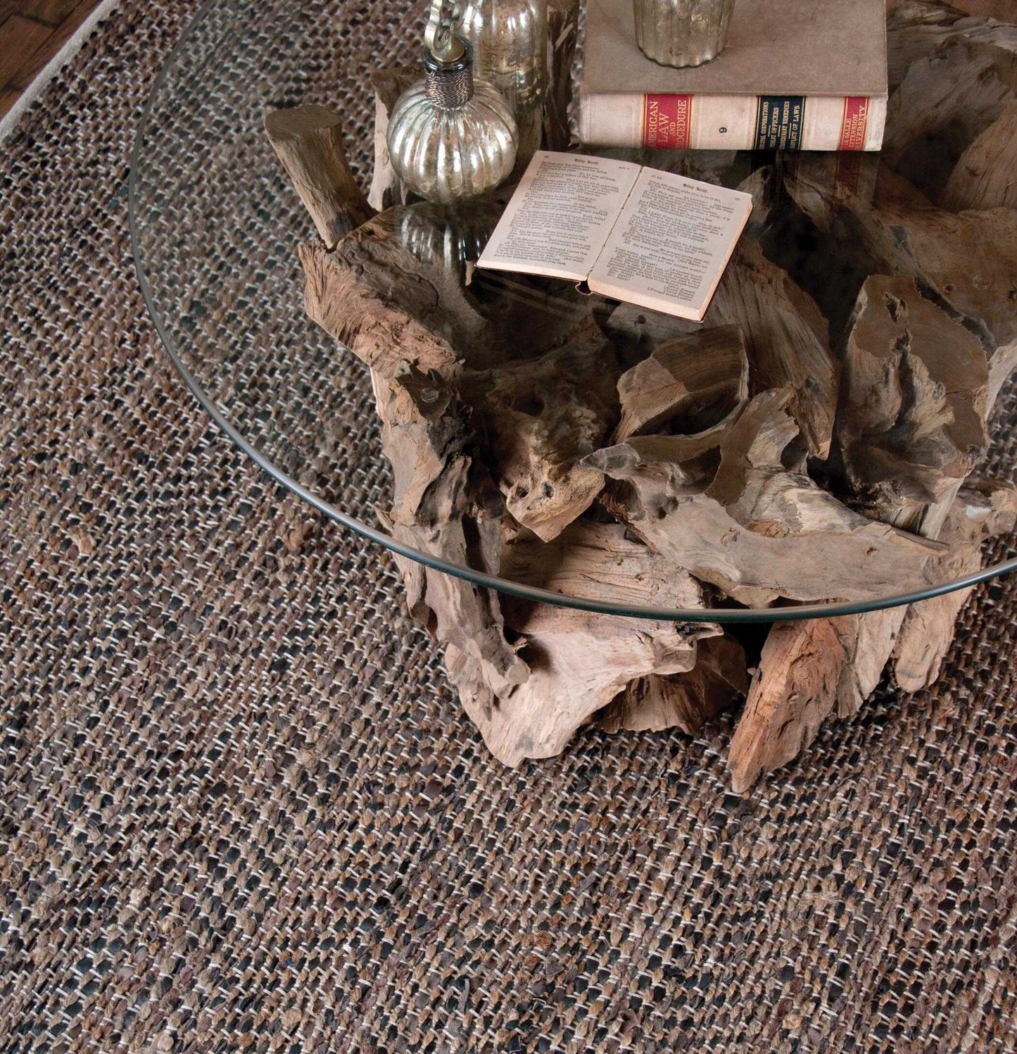 Tobais - Rescued Leather & Fabric Rug