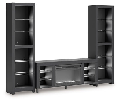 Cayberry - 3-Piece Entertainment Center With Electric Fireplace - Black