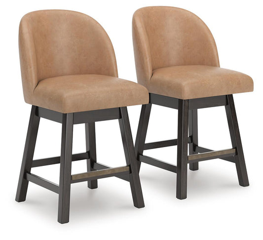 Neymorton - Upholstered Swivel Faux Leather Barstool (Set of 2) - Dark Grayish Brown