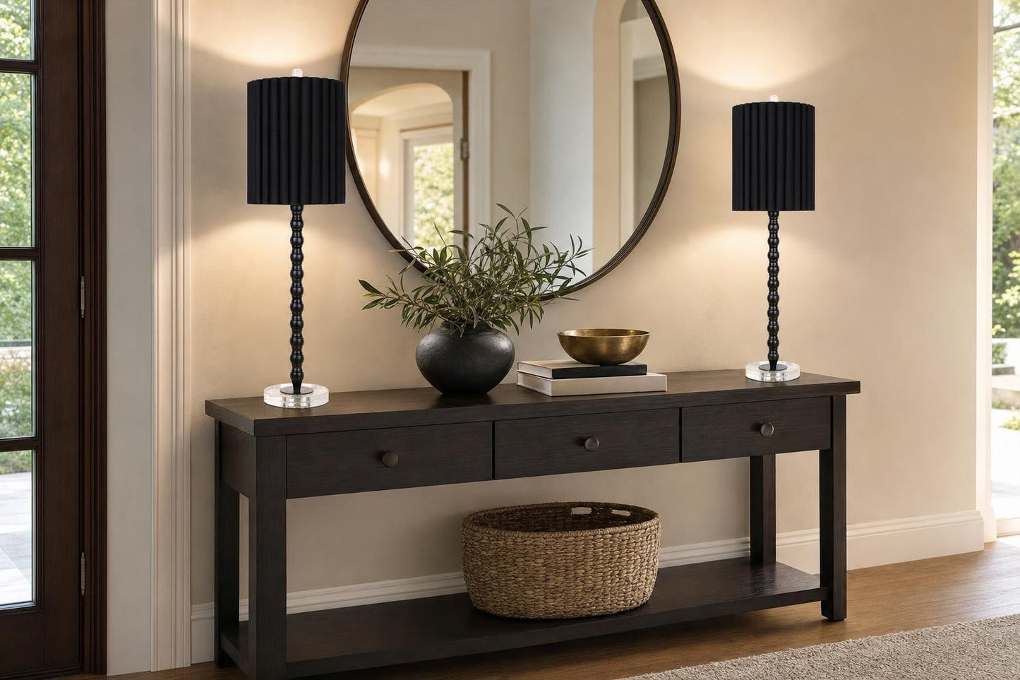 "Obsidian Elegance" Metal Buffet Lamp (Set of 2) - Black / Clear Crystal