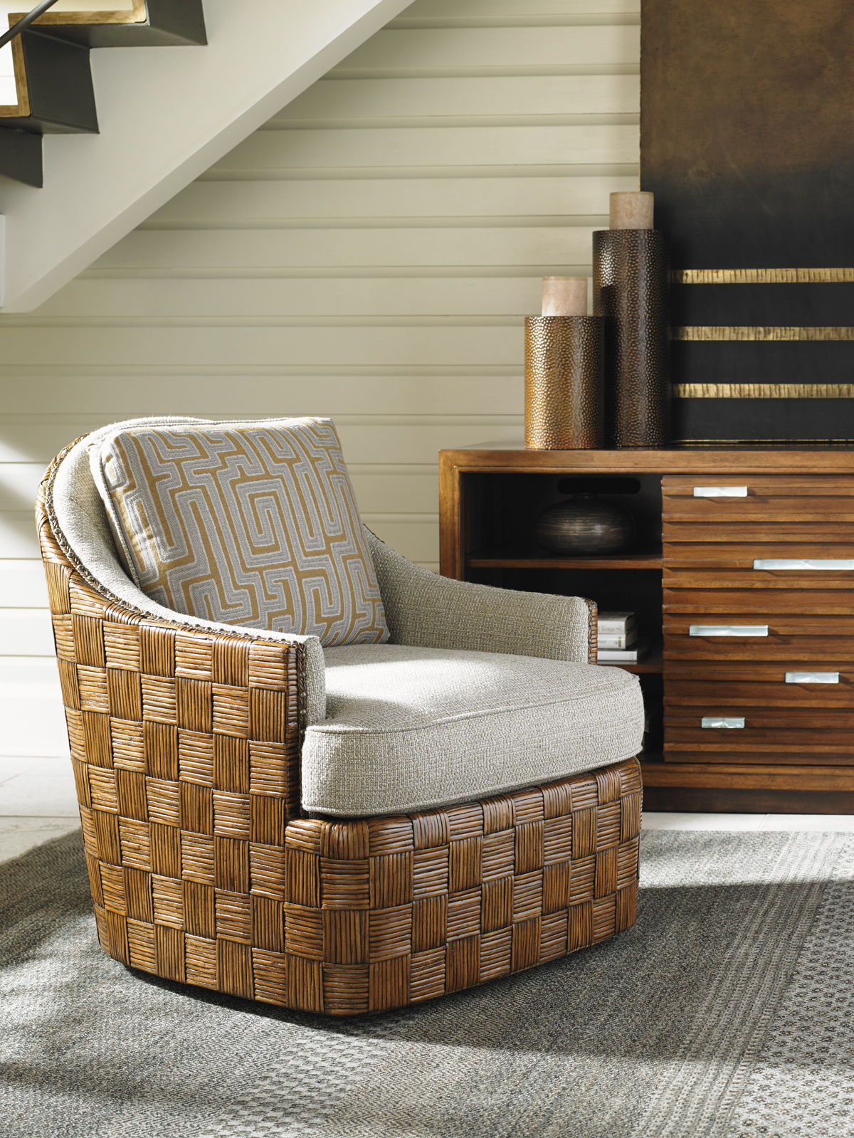 Island Fusion - Nagano Swivel Chair - Dark Brown / Beige