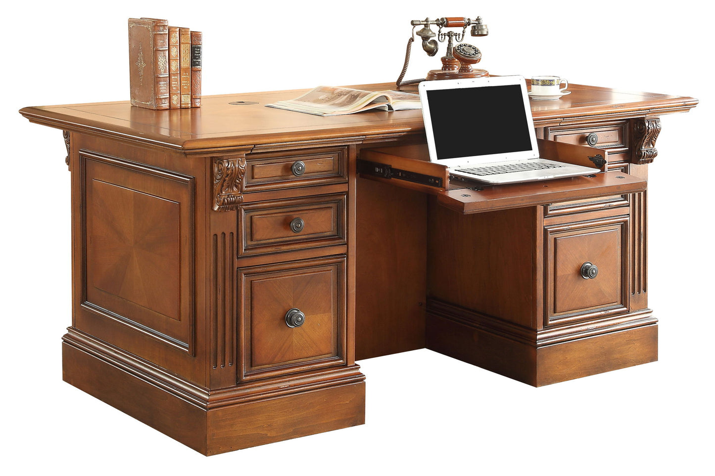 Huntington - Double Pedestal Executive Desk - Antique Vintage Pecan