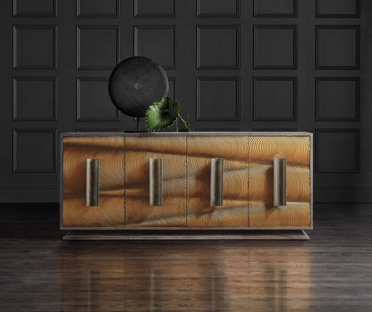 Melange - Swaley 4-Door Credenza - Dark Gray / Gold