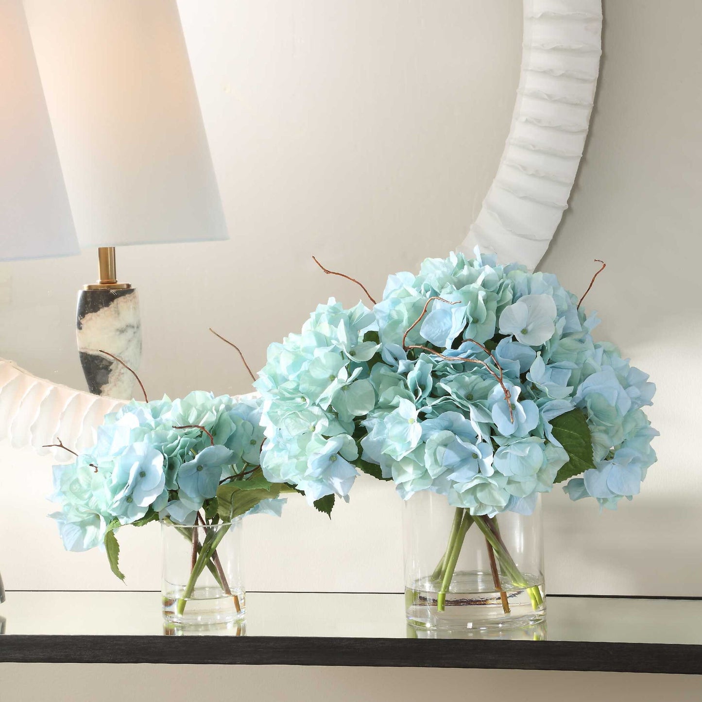 Tranquil - Blooms In Glass Vases (Set of 2) - Blue