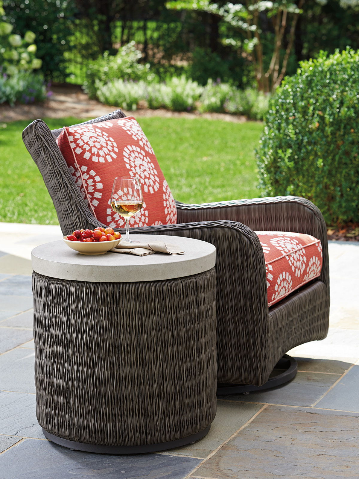 Cypress Point Ocean Terrace - Occasional Swivel Glider Chair - Dark Gray / Red