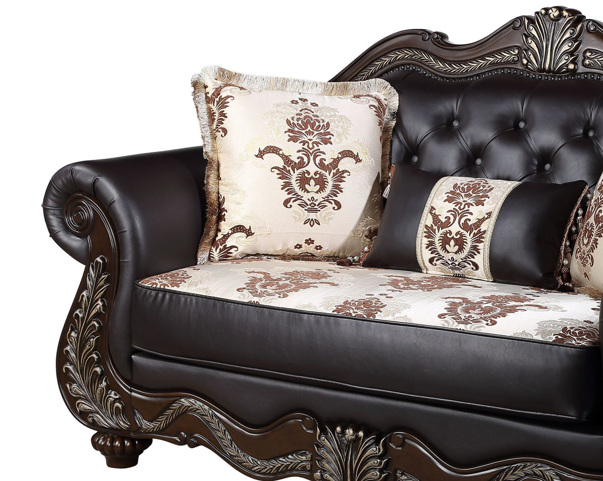 Maximus - Loveseat Frame, Cushion, Arms, Legs & 3 Pillows - Dark Brown