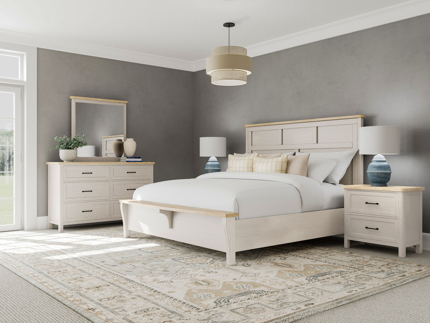 Glenndale - Queen Footboard - Aged White / Wheat
