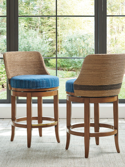 Palm Desert - Kipton Swivel Counter Stool With Blue Seat - Dark Brown