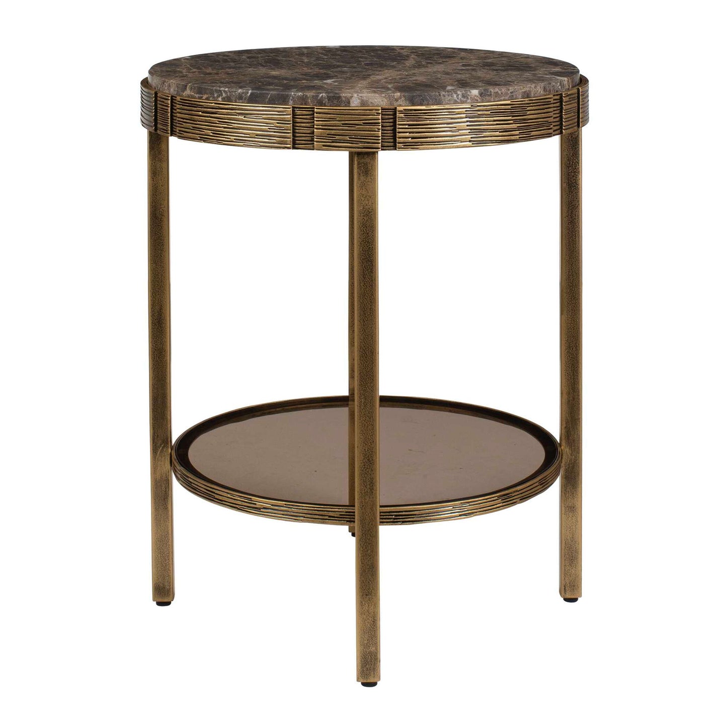 Cusano - Round Dark Marble Accent Table - Brass / Brown