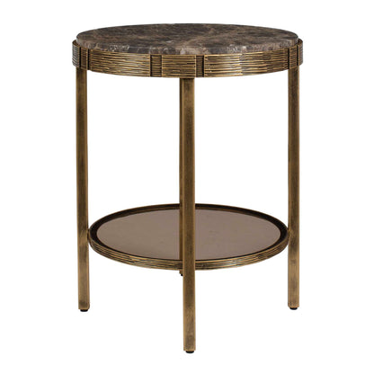 Cusano - Round Dark Marble Accent Table - Brass / Brown