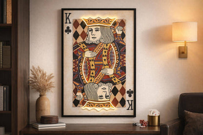 Royal Card I Hand-Embellished LED Canvas In Frame - Black / Red