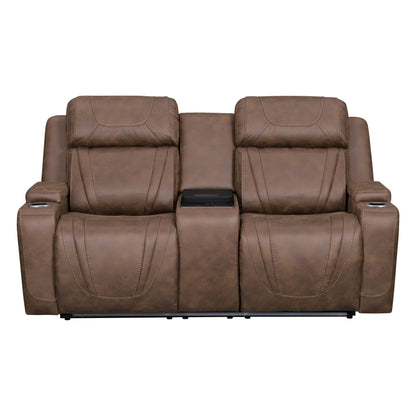 Carrow - Loveseat With Power Headrest, Footrest & Cooler, Massage, Stereo - Brown
