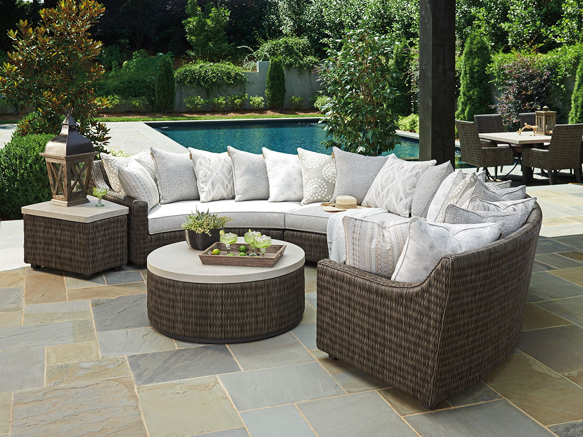 Cypress Point Ocean Terrace - Curved Sectional Armless Sofa - Dark Gray / Beige