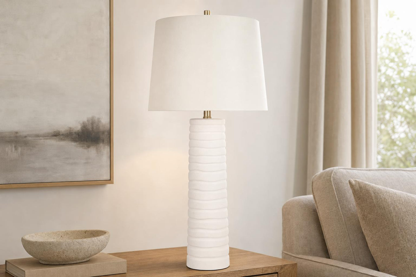 "Calming Flow" Ceramic Table Lamp (Set of 2) - Textured White