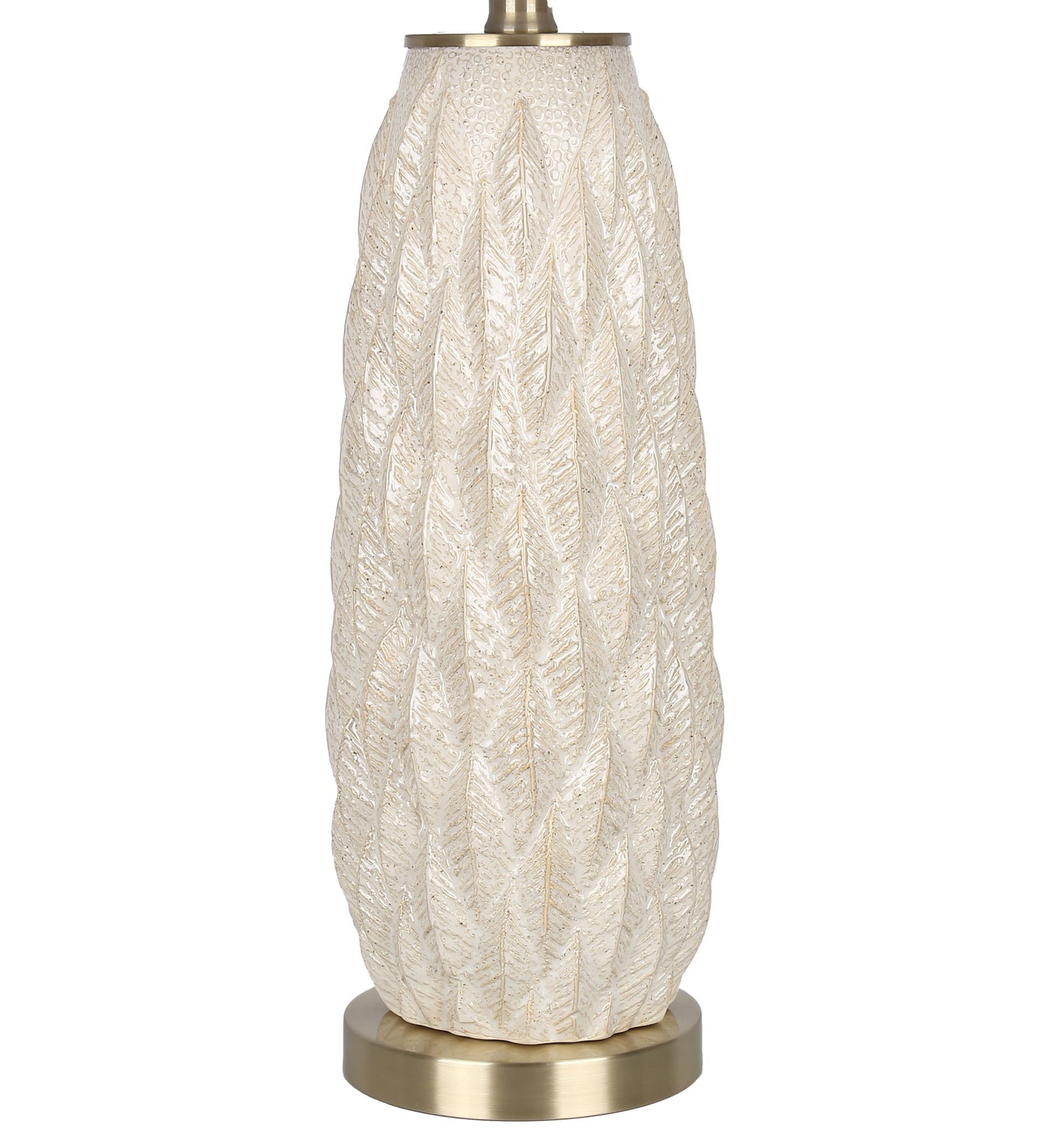 Textured Leaves Carved Ceramic & Metal Table Lamp (Set of 2) - Beige / Soft Gold