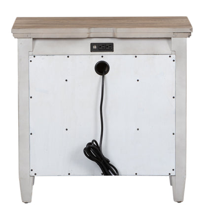 Heartland - 1 Drawer Nightstand With Charging Station - Antique White / Tobacco Tops