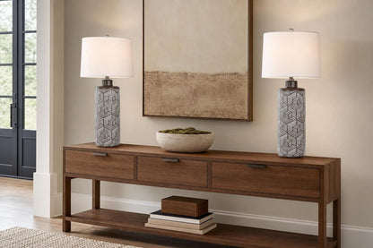 "Geometric Harmony" Ceramic Table Lamp (Set of 2) - Brown / White