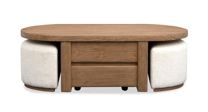 Hayden - Lift Top Storage Cocktail Table With Casters And Two Upholstered Stools - Golden Oat