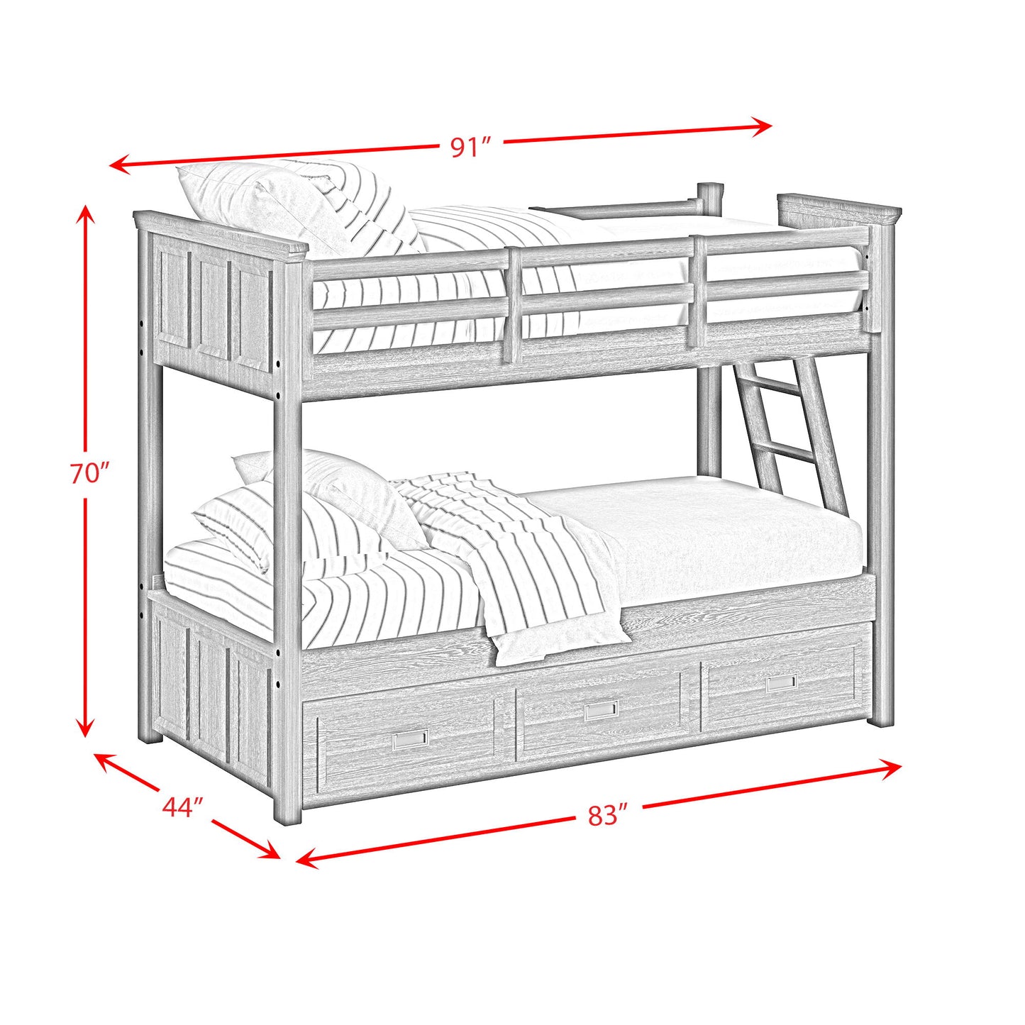 Hampton Kids - Bunk With Ladder And Trundle Bedroom Set