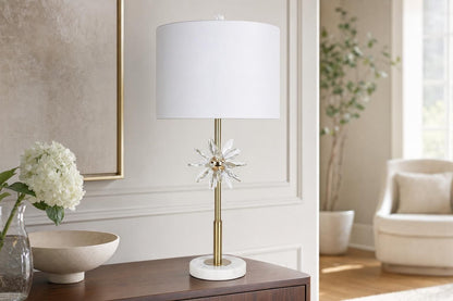 "Crystal Bloom II" Crystal And Marble Table Lamp (Set of 2) - White / Clear Crystal / Soft Gold