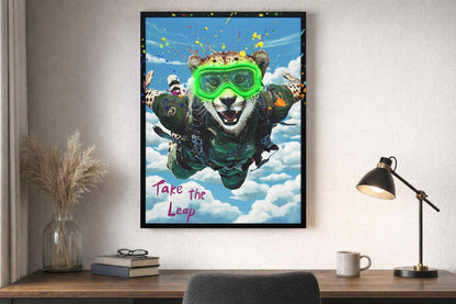 Skybound Roar II Hand-Embellished LED Canvas In Frame - Black / Blue