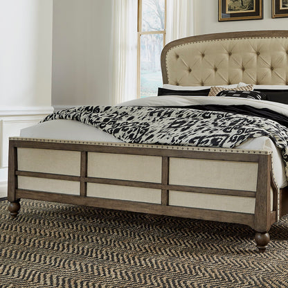 Americana Farmhouse - Queen Upholstered Shelter Footboard - Dusty Taupe