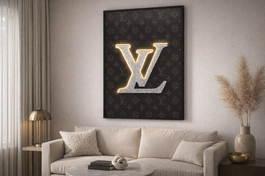 Luminous Monogram Hand-Embellished LED Canvas In Frame - Black / Silver