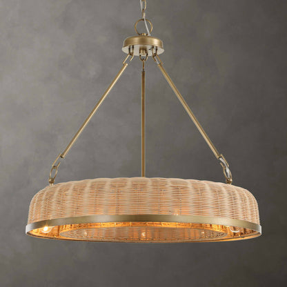 Ladakh - 9 Light Round Wicker Pendant - Gold