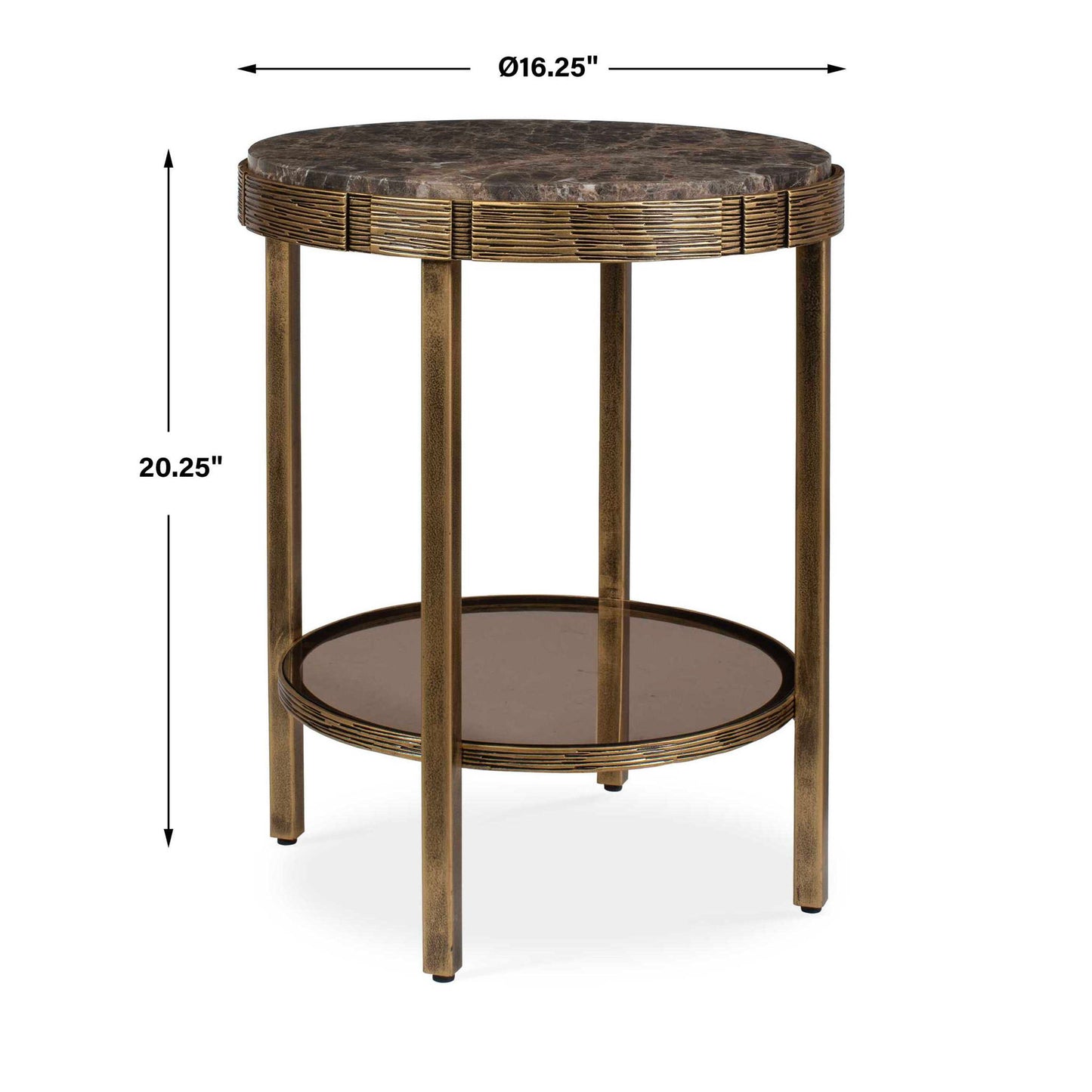 Cusano - Round Dark Marble Accent Table - Brass / Brown