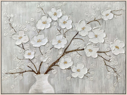 Porcelain Boughs - 48 X 36 - Hand-Painted Canvas In Frame - White