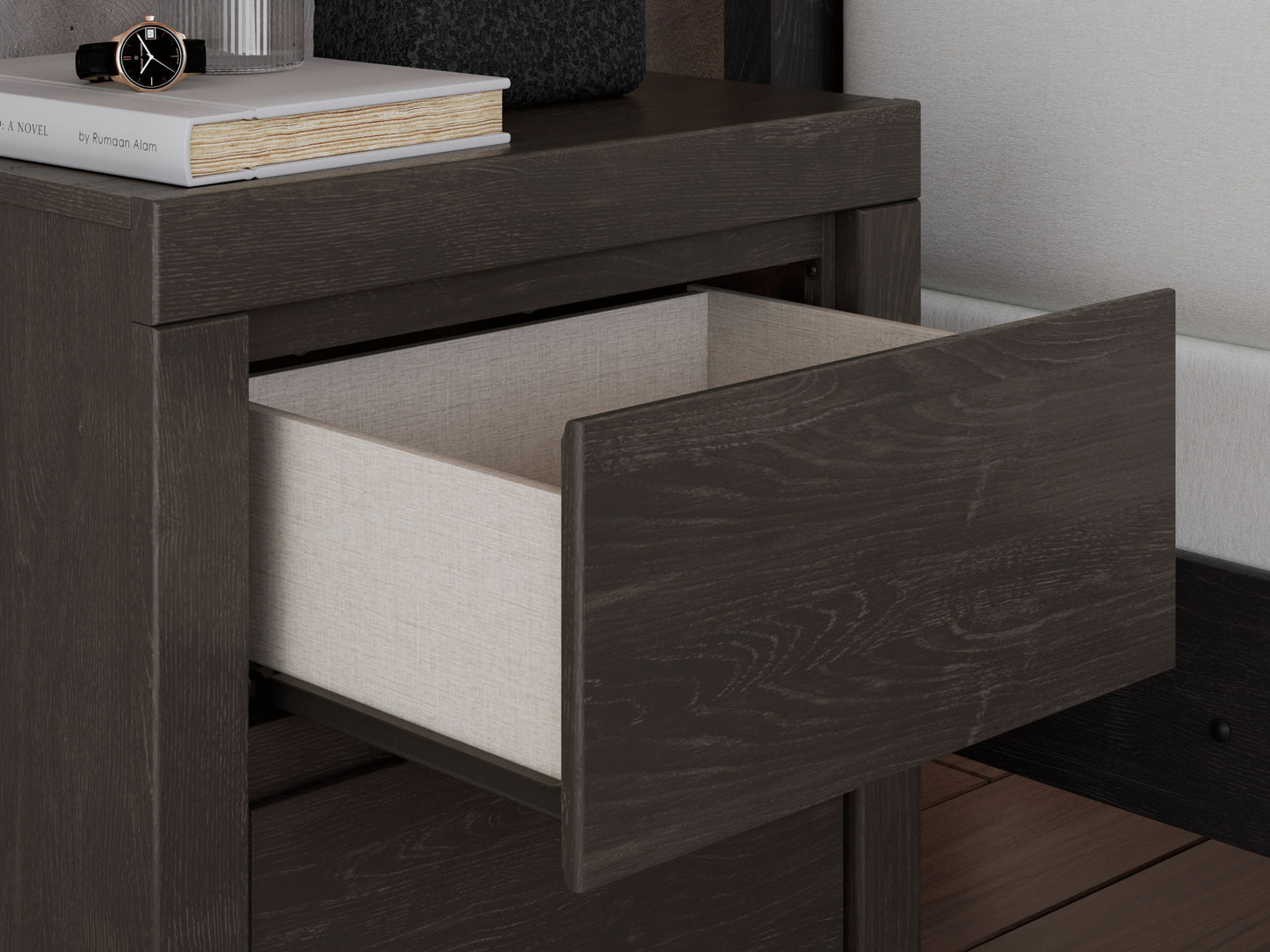 Fraluna - Two Drawer Night Stand - Charcoal