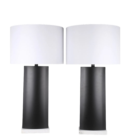 Monolith Aura Metal & Marble Table Lamp (Set of 2) - Matte Black / White Marble