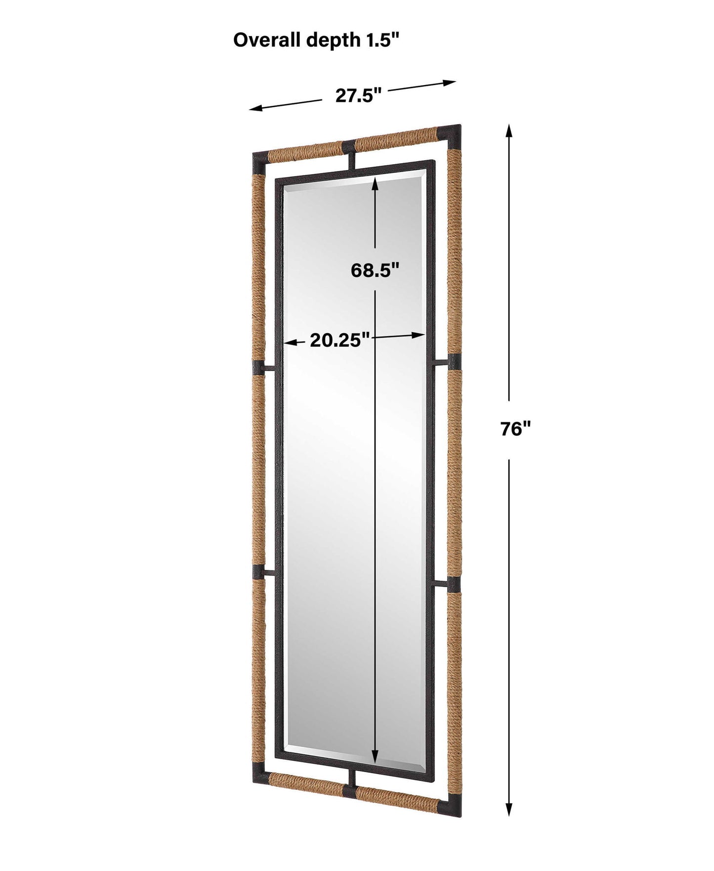 Melville - Iron & Rope Tall Mirror - Light Brown