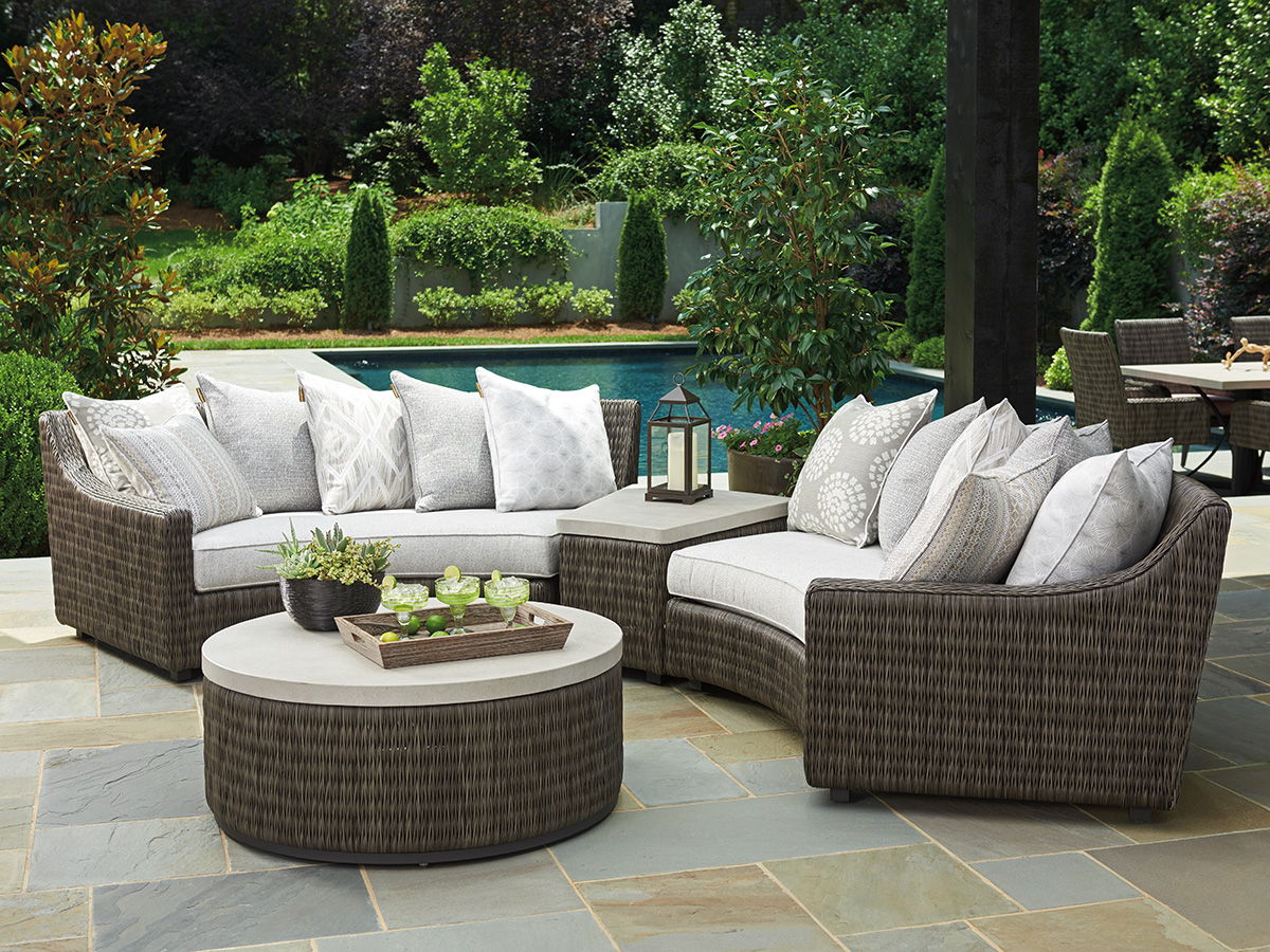 Cypress Point Ocean Terrace - Curved Sectional Armless LAF Sofa - White / Dark Brown