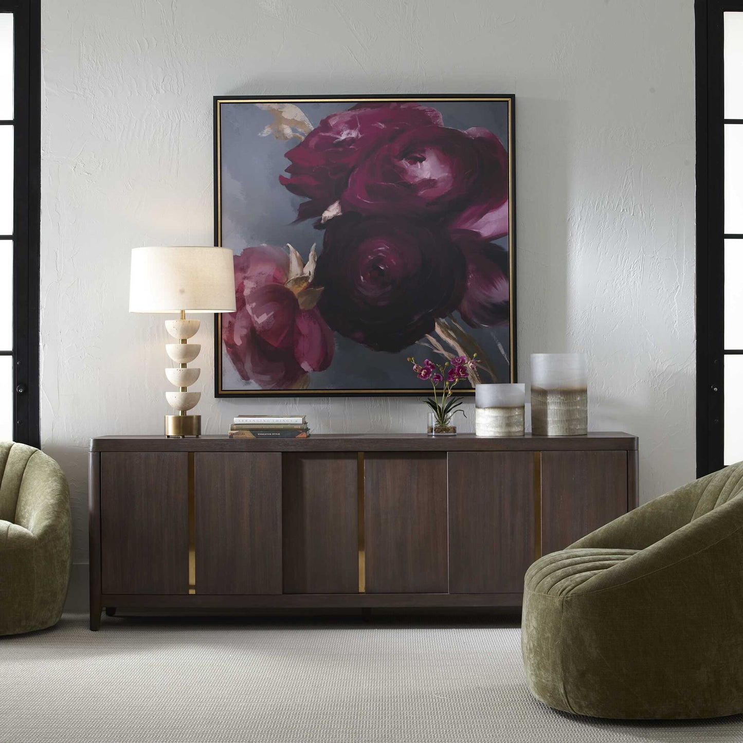 Plum Ranculus - Framed Floral Art - Black / Gold / Gray / Green / Pink / Purple / Red / White / Yellow