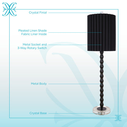 "Obsidian Elegance" Metal Buffet Lamp (Set of 2) - Black / Clear Crystal