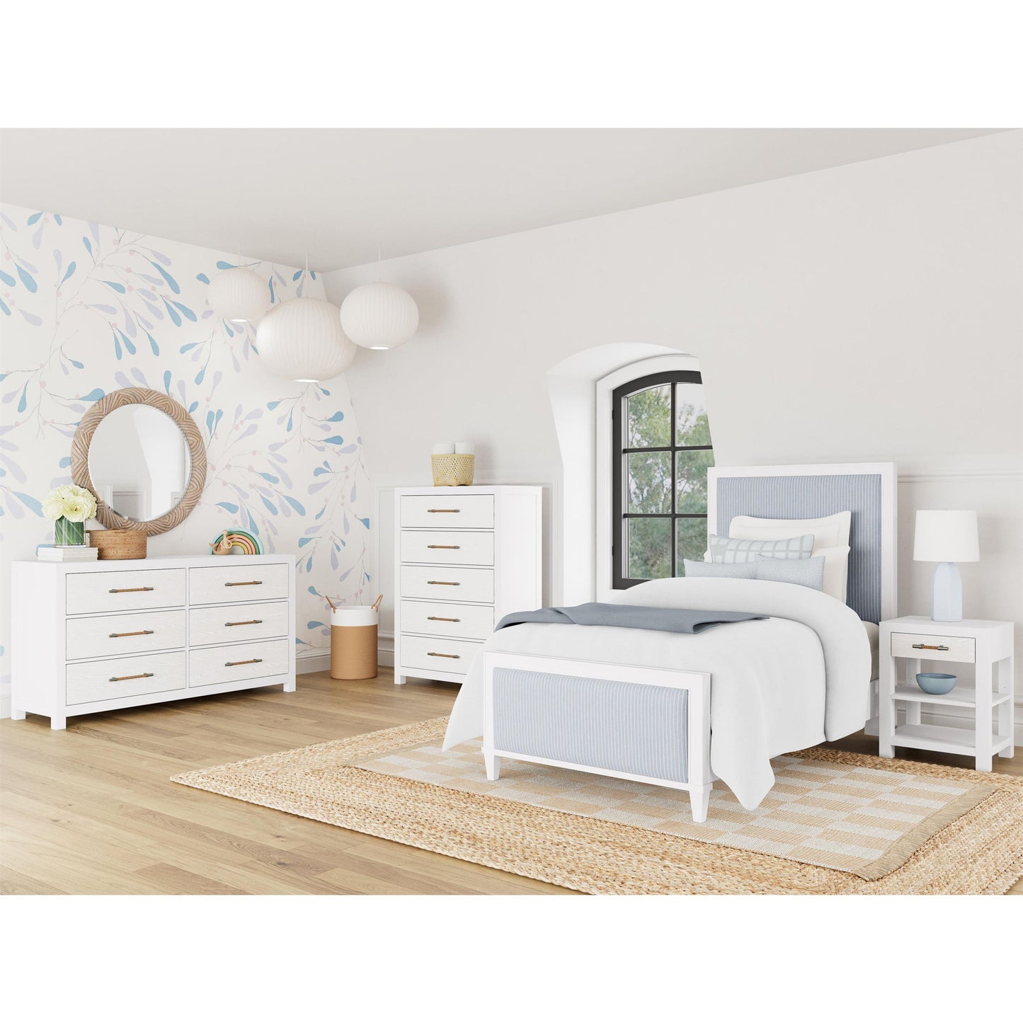 Rosalie - Twin Upholstered Footboard - Blue / White