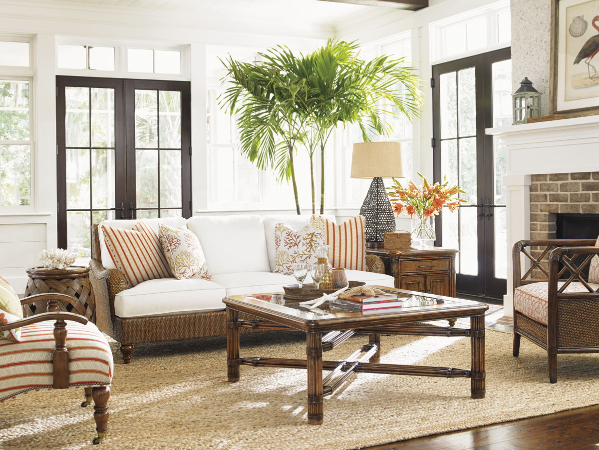 Bali Hai - Harborside Sofa - Dark Brown / White