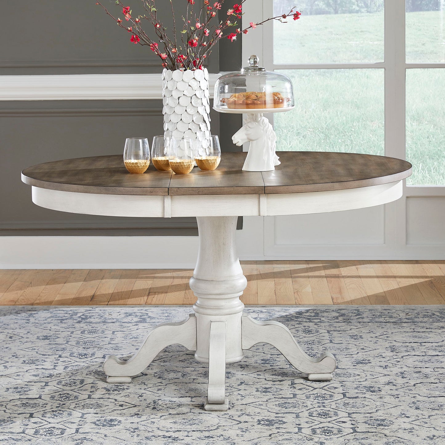 Ocean Isle - Single Pedestal Table Top - Antique White / Dark Brown