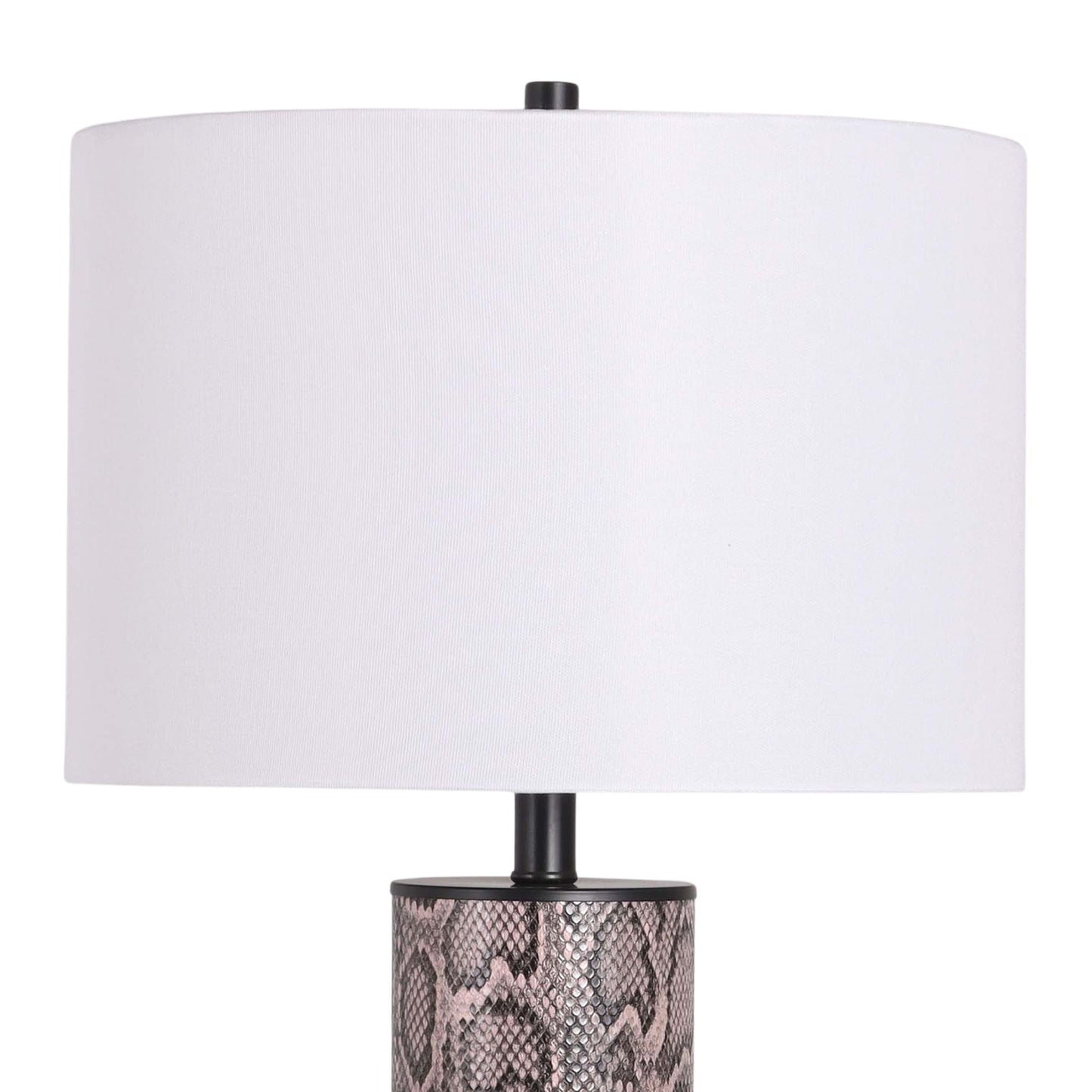 "Serpent Elegance" Faux Leather Table Lamp With Metal Base (Set of 2) - Snake Skin / Asb Gray